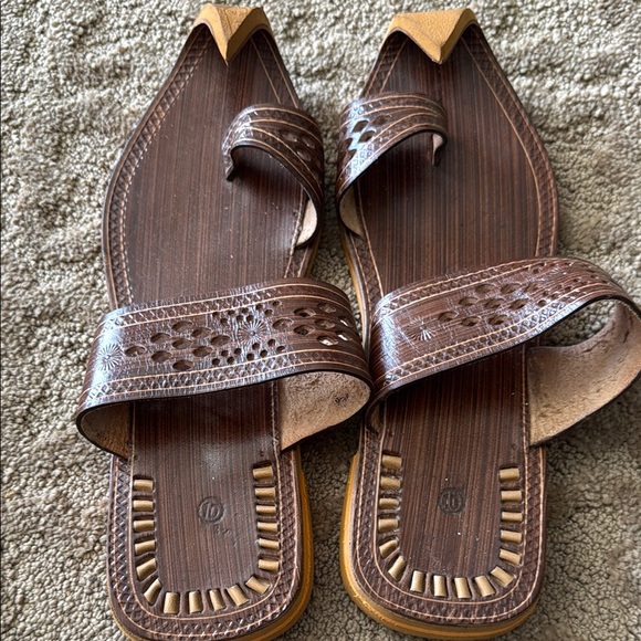 Rich Brown Leather Sandals with Geometric Cutouts - Picture 2 of 8